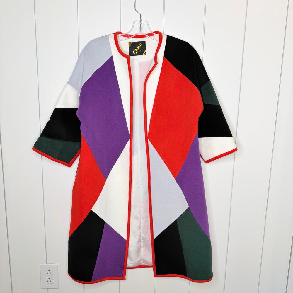 Vintage Chloe Paris Mod Colorblock Swing Coat Designer Trapeze M